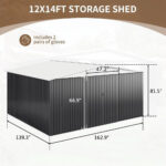 Outdoor Storage Shed 12X14 FT Garden Shed with Lockable Doors Metal Tool Shed for Backyard Patio Lawn White US Stock