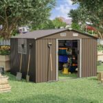 Waterproof Metal Outdoor Storage Shed,Lockable Sliding Door & Air Vents,Garden Tool Storage,10Ftx8Ft, Custom