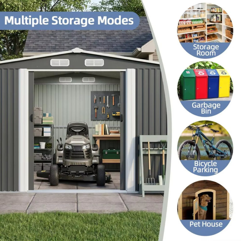 Large Metal Outdoor Storage Shed,Sliding Door & Sloping Roof,Garden Utility Tool Storage,10X8Ft, Custom