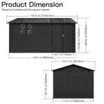 12X10 Ft Metal Storage Shed Large Outdoor Backyard Garden House Double Door Lockable Tool House Window, Black, Customized