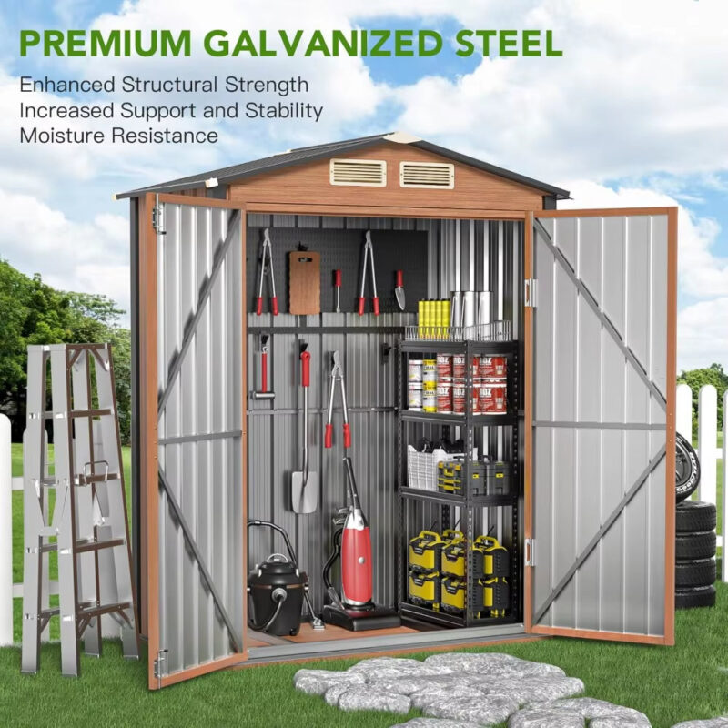Home-Outdoor Storage Shed 5X3 FT Metal Steel Tiny House Garden Backyard Utility Cabinet with Lock