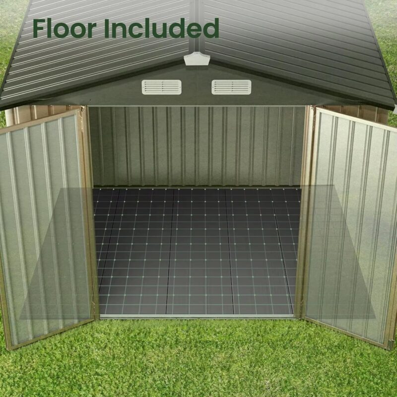 8X6 FT Outdoor Storage Shed with Floor, Full Size Metal Utility Shed, Custom