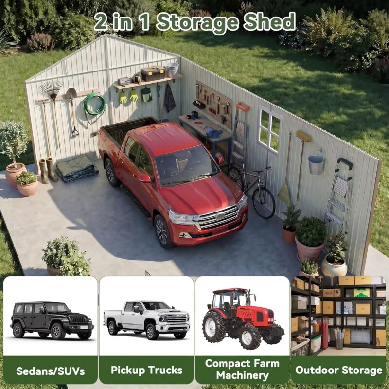 12X20X9.3Ft Metal Storage Shed Outdoor Large Garage Shed Garden Tool, Custom