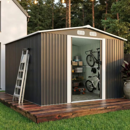 Large Metal Outdoor Storage Shed,Sliding Door & Sloping Roof,Garden Utility Tool Storage,10X8Ft, Custom