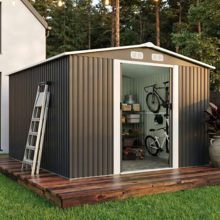 Large Metal Outdoor Storage Shed,Sliding Door & Sloping Roof,Garden Utility Tool Storage,10X8Ft, Custom