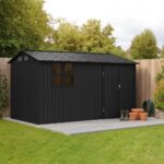 12X10 Ft Metal Storage Shed Large Outdoor Backyard Garden House Double Door Lockable Tool House Window, Black, Customized
