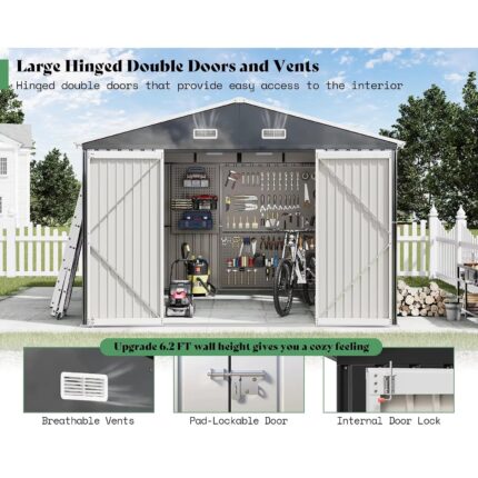 10X12X7 FT Metal Outdoor Storage Shed,With 2 Transparent Panels,For Backyard, Custom