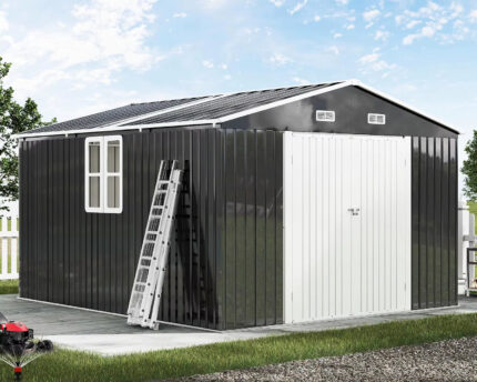 10X12X7 FT Metal Outdoor Storage Shed,With 2 Transparent Panels,For Backyard, Custom