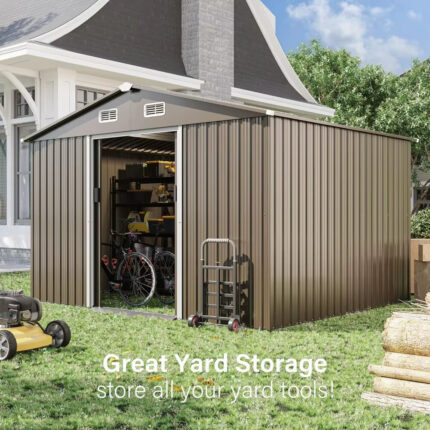 Waterproof Metal Outdoor Storage Shed,Lockable Sliding Door & Air Vents,Garden Tool Storage,10Ftx8Ft, Custom
