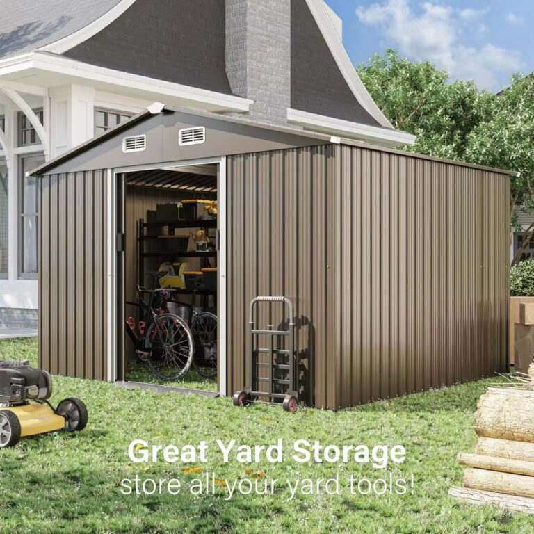 Waterproof Metal Outdoor Storage Shed,Lockable Sliding Door & Air Vents,Garden Tool Storage,10Ftx8Ft, Custom